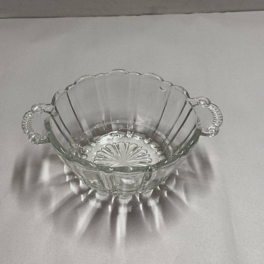 Vintage Pressed Glass Candy Dish Footed Bowl Scroll Handles